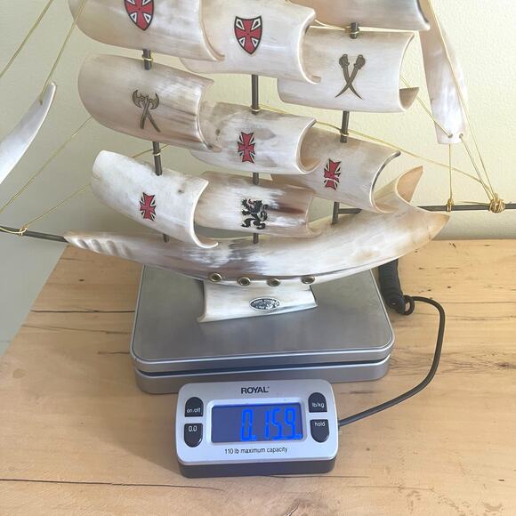 Vtg Handmade Clipper Ship Sailboat Boat Horn Coat of Arms Crest Sailing - Picture 9 of 14